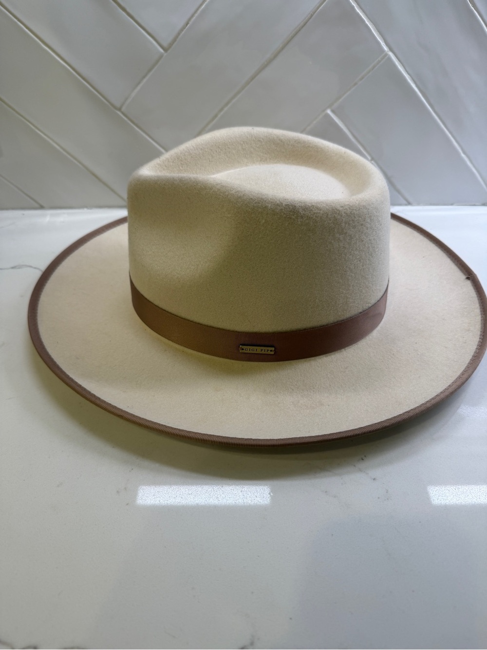 Gigi Pip Monroe Rancher Ivory Wool Fedora Hat Size 59 M/L - Picture 3 of 6